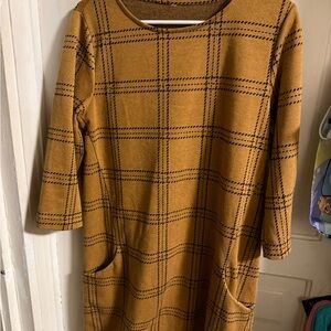 Plaid Mustard Dress with Pockets